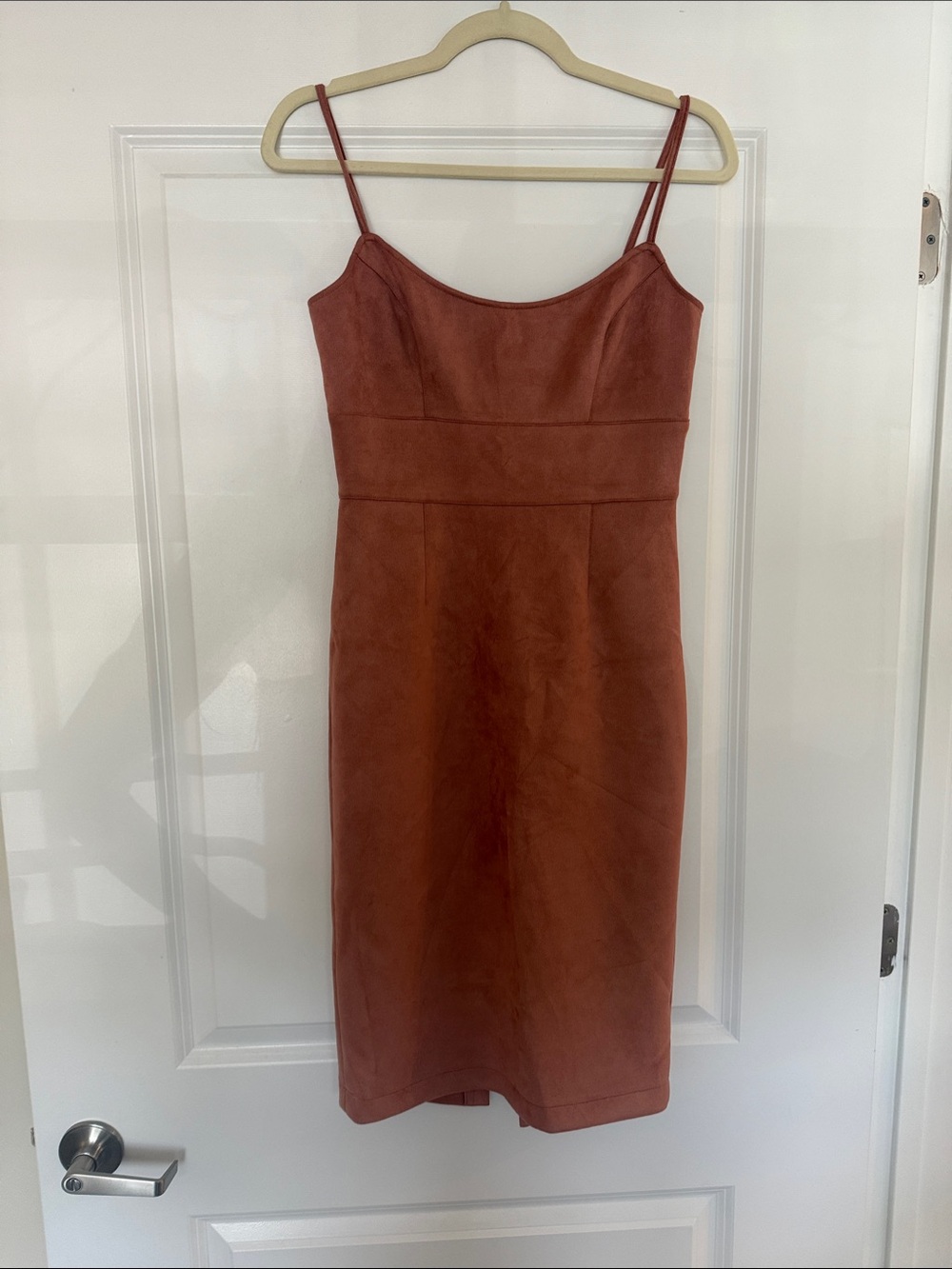 BCBGMaxAzria Rust-Brown Faux Suede Double Strap Midi Dress